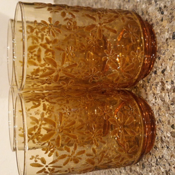 Vintage Libbey Texture Flowers Gold Bouquet 1960's Set Of 4 Glasses - Picture 5 of 9